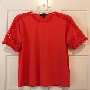 Red J.Crew Lace Inlay Detail Tee